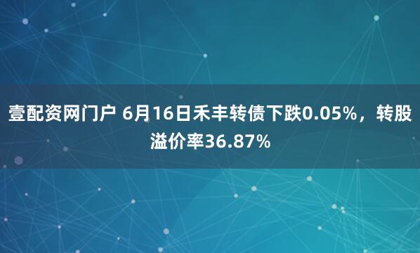 壹配资网门户 6月16日禾丰转债下跌0.05%，转股溢价率36.87%